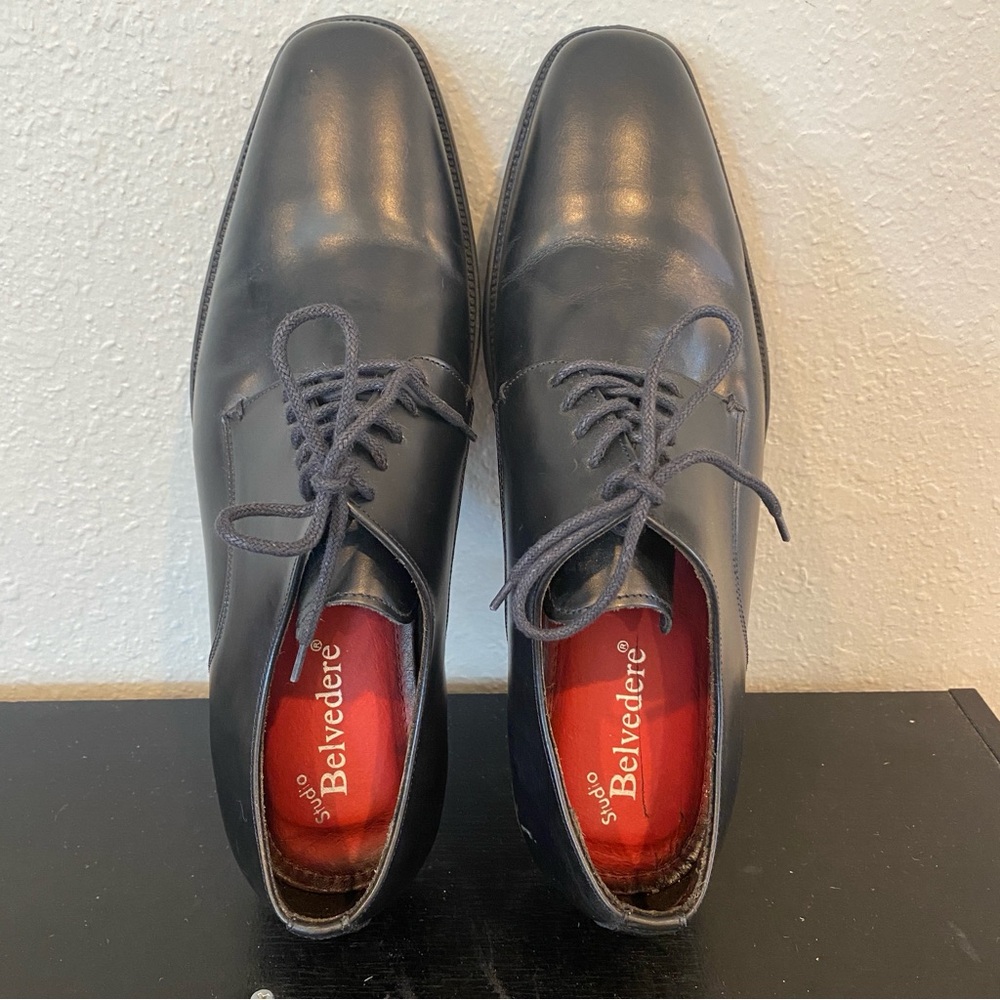 Belvedere, Brazil made. Men's Black Leather Dress Shoes. Size 9.5